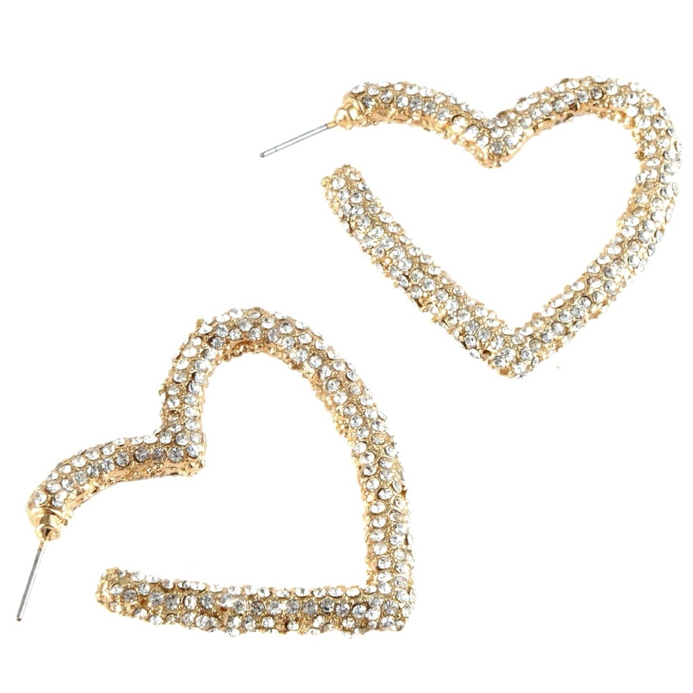 ZAXIE By Stefanie Taylor Heart Hoop Earrings Pave Crystals Sparkle NWT